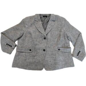 Talbots Blazer Womens 3X Gray White Silver Tweed Metallic Threads Office Casual
